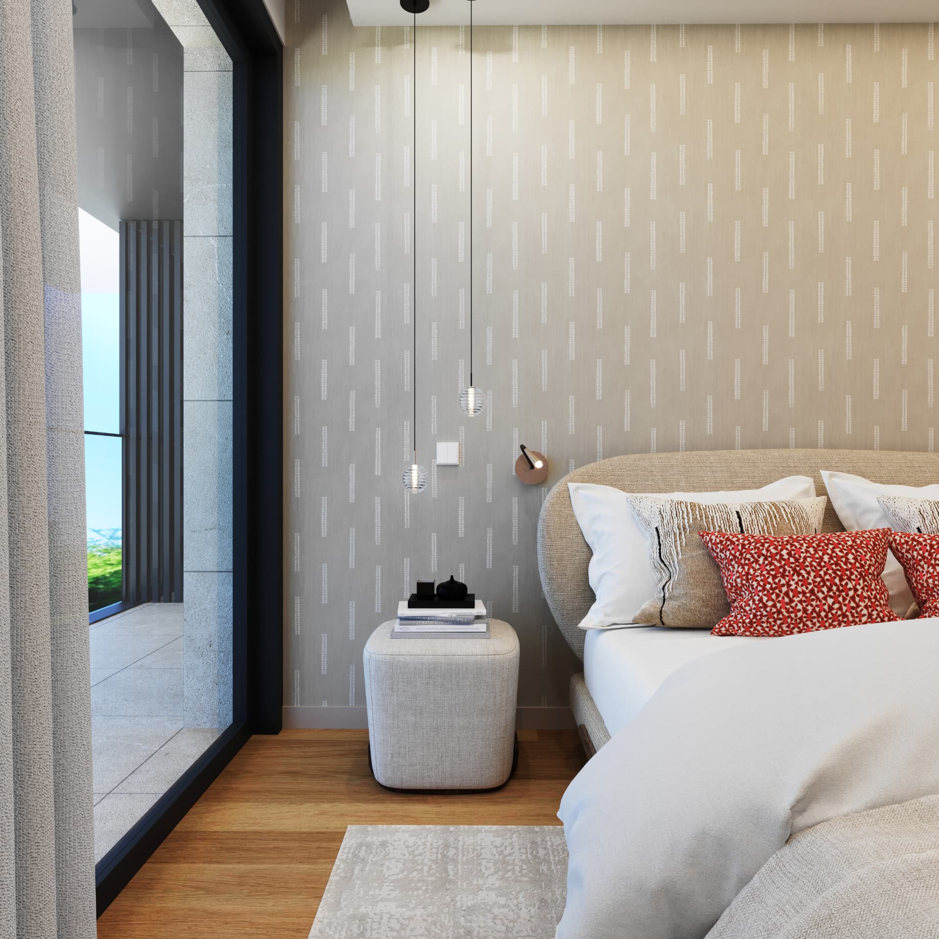 Quarto com papel de parede texturado