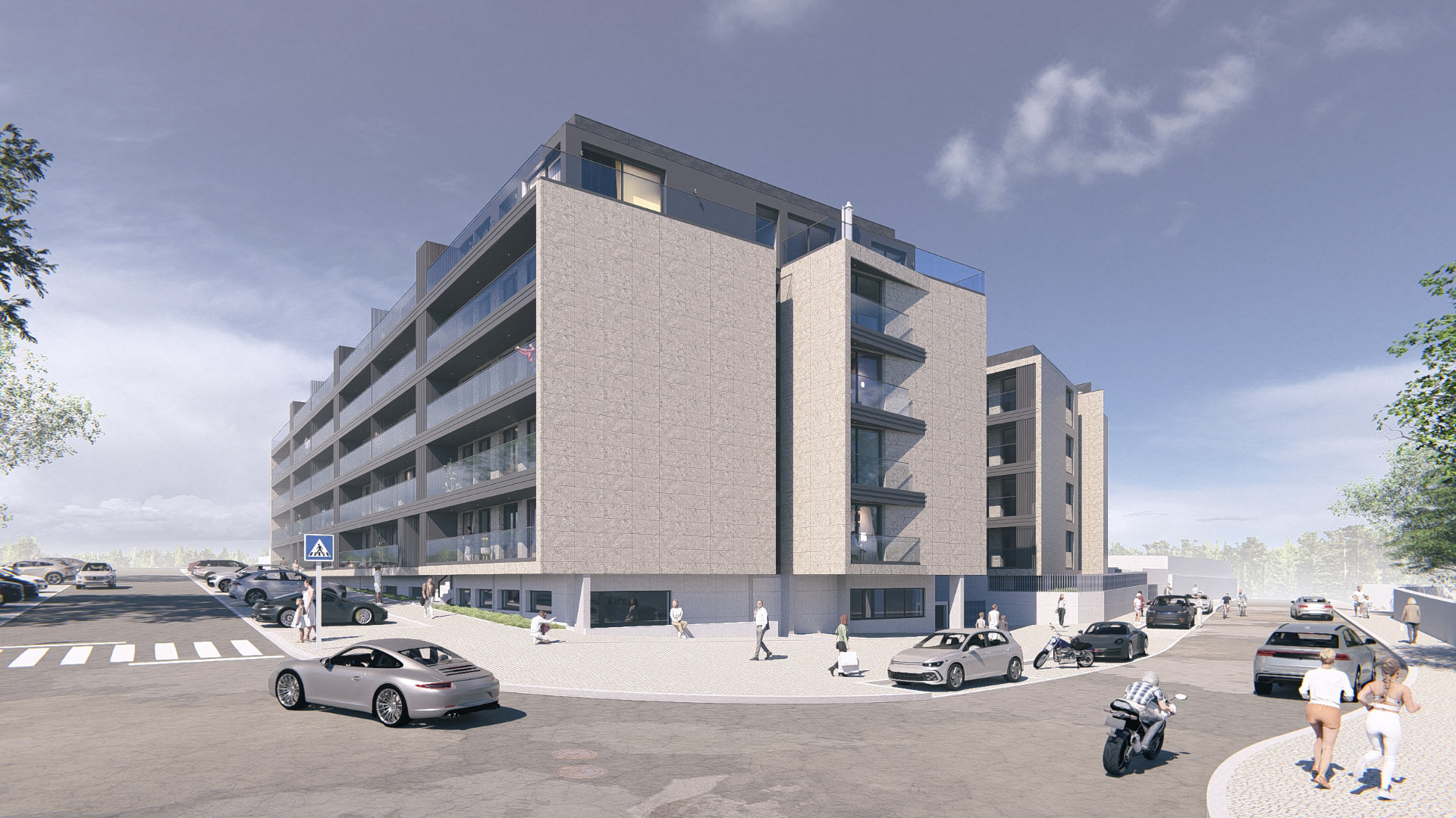 Render exterior em perspetiva de esquina
